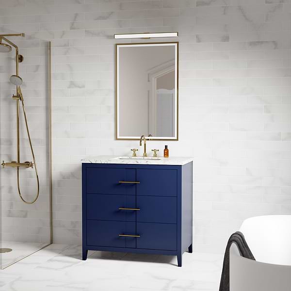 Iconic Navy and Gold 36" Single Vanity with Carrara Marble Top