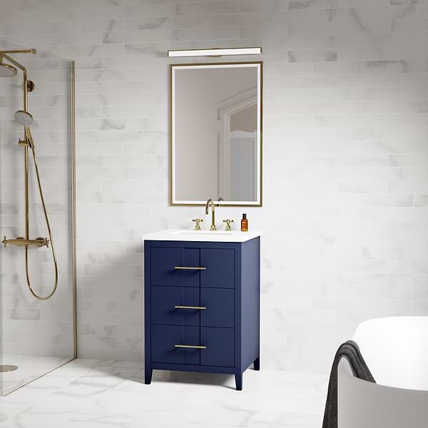 Iconic Navy and Gold 24" Single Vanity with Pure White Quartz Top