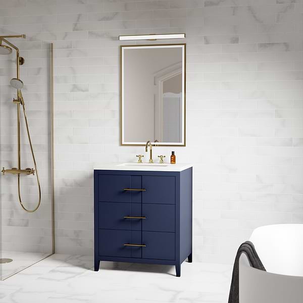 Iconic Navy and Gold 30" Single Vanity with Pure White Quartz Top