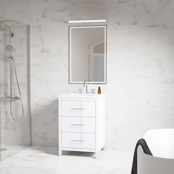 Iconic White and Silver 24" Single Vanity with Pure White Quartz Top