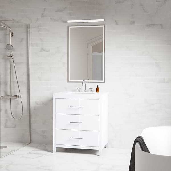 Iconic White and Silver 30" Single Vanity with Pure White Quartz Top