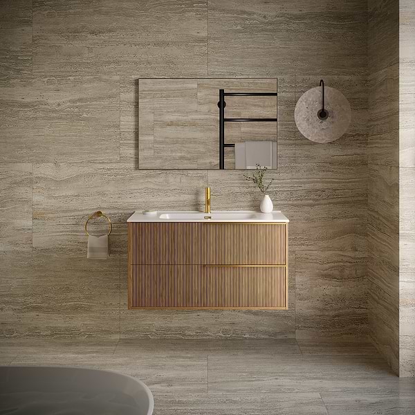 Kora Art Faux Fluted 40" Single Vanity with Gold Handles without Top