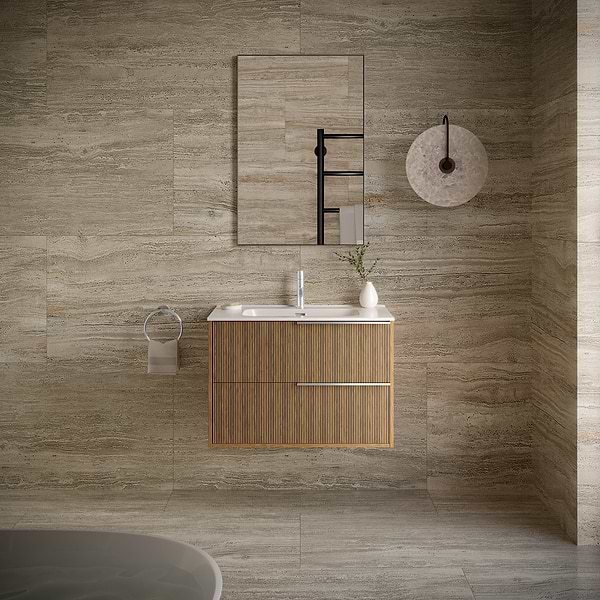 Kora Art Faux Fluted 32" Single Vanity with Silver Handles without Top