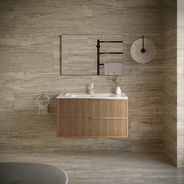 Kora Art Faux Fluted 40" Single Vanity with Silver Handles without Top