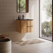 Kora Bamboo Faux Finish 24" Single Vanity with Black Handles without Top