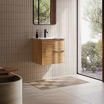 Kora Bamboo Faux Finish 24" Single Vanity with Integrated White Ceramic Top & Black Handles