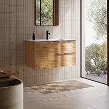 Kora Bamboo Faux Finish 40" Single Vanity with Integrated White Ceramic Top & Black Handles