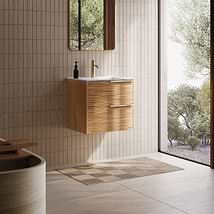 Kora Bamboo Faux Finish 24" Single Vanity with Integrated White Ceramic Top & Gold Handles