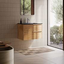 Kora Bamboo Faux Finish 32" Single Vanity with Integrated Black Ceramic Top & Silver Handles