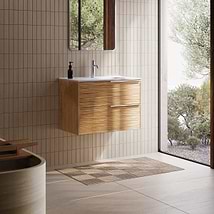 Kora Bamboo Faux Finish 32" Single Vanity with Integrated White Ceramic Top & Silver Handles