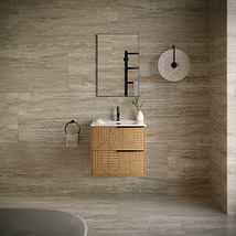 Kora Geo Faux Fluted 24" Single Vanity with Integrated White Ceramic Top & Black Handles