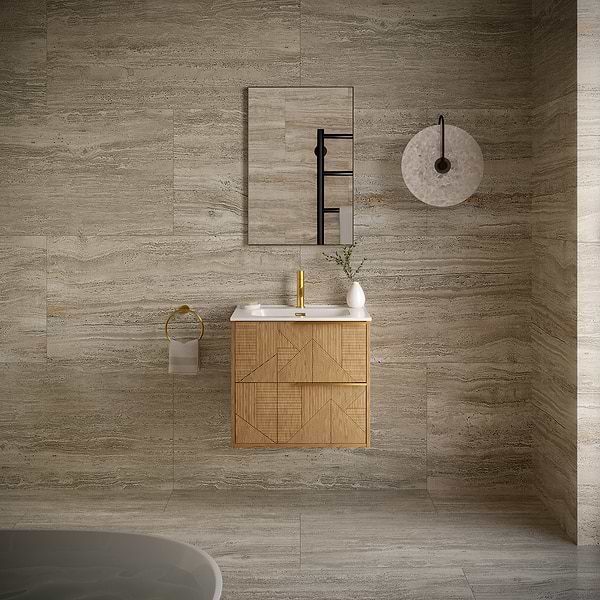 Kora Geo Faux Fluted 24" Single Vanity with Gold Handles without Top