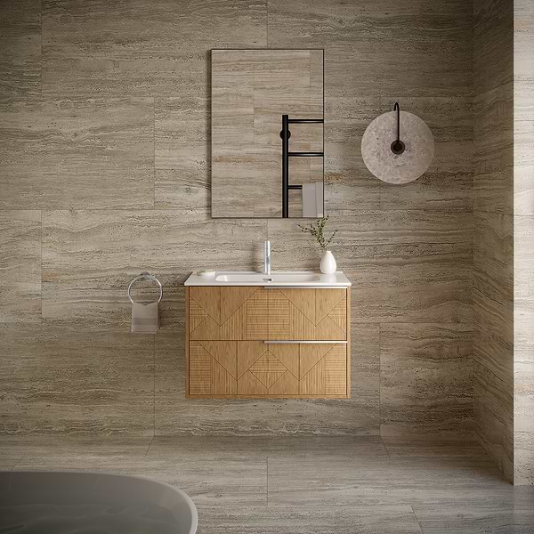 Kora Geo Faux Fluted 32" Single Vanity with Silver Handles without Top, View 3, open zoomed image