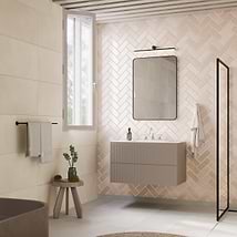 Linear Taupe 36" Single Vanity with Integrated White Solid Surface Top