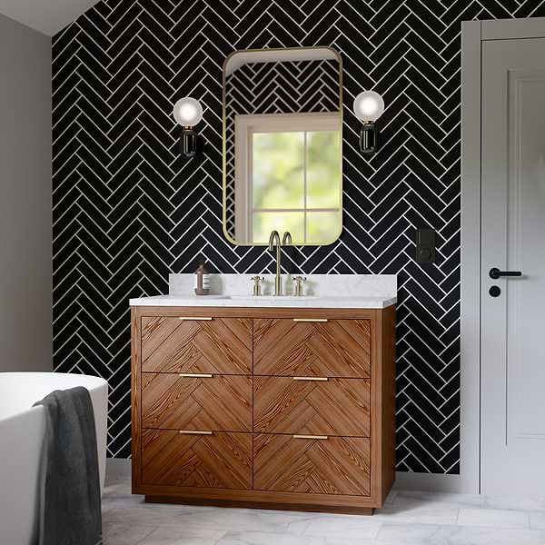 Marilyn Woodgrain 48" Single Vanity with Carrara Marble Top