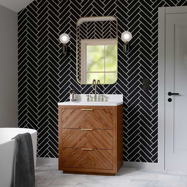 Marilyn Woodgrain 30" Single Vanity with Pure White Quartz Top