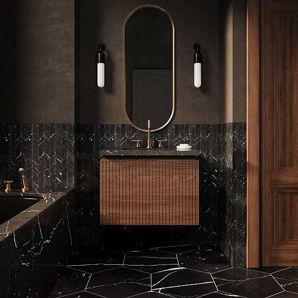 Nero Marquina 1/2"x4" Herringbone Polished Marble Mosaic Tile