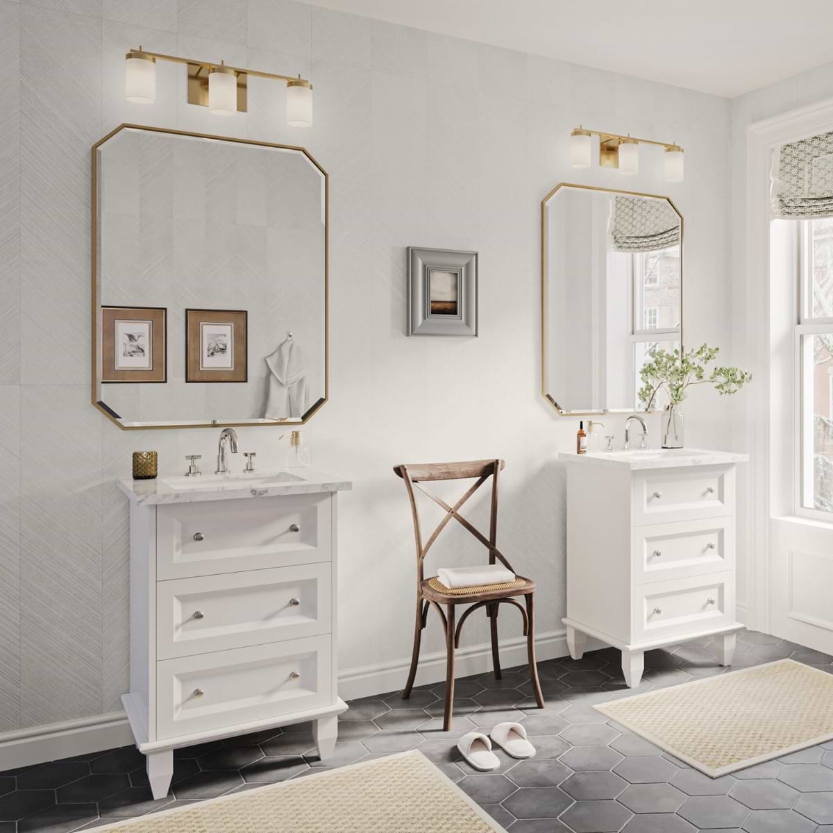 Nora White 24" Single Vanity with Carrara Marble Top; in Style Ideas Cottage