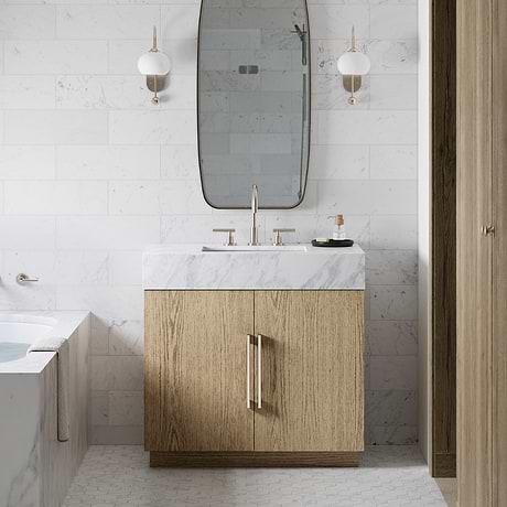 TileBar Studio Vanities Orville Greige Ash 36" Single Vanity with Carrara Marble Top