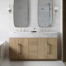 TileBar Studio Vanities Orville Greige Ash 60" Double Vanity with Carrara Marble Top