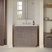 TileBar Studio Vanities Rhett Steel Oak 36" Single Vanity with Carrara Marble Top