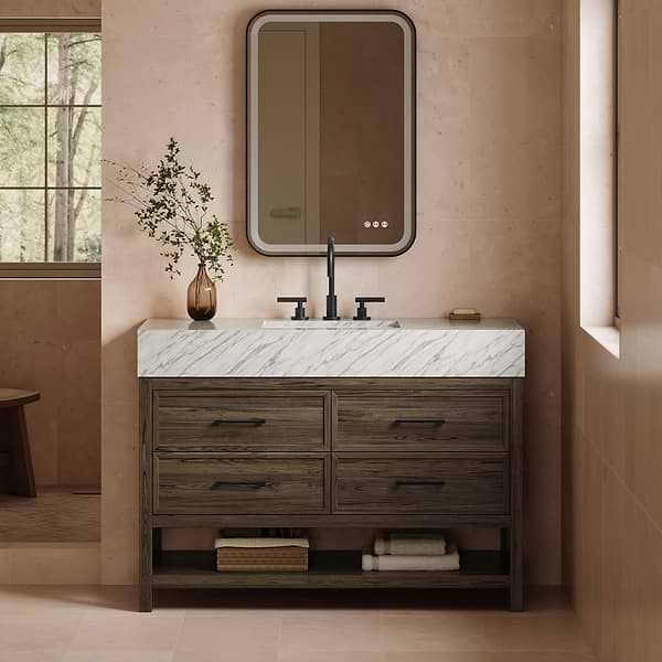 Rowan Espresso Oak 48" Single Vanity with Carrara Marble Top by TileBar Studio Vanities, View 1