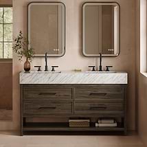 TileBar Studio Vanities Rowan Espresso Oak 60" Double Vanity with Carrara Marble Top