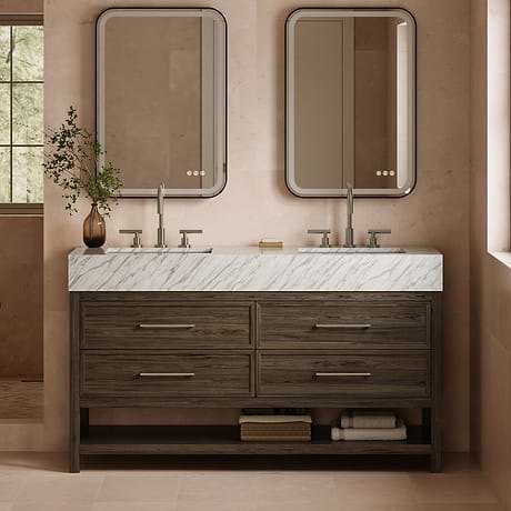 TileBar Studio Vanities Rowan Espresso Oak 60" Double Vanity with Carrara Marble Top