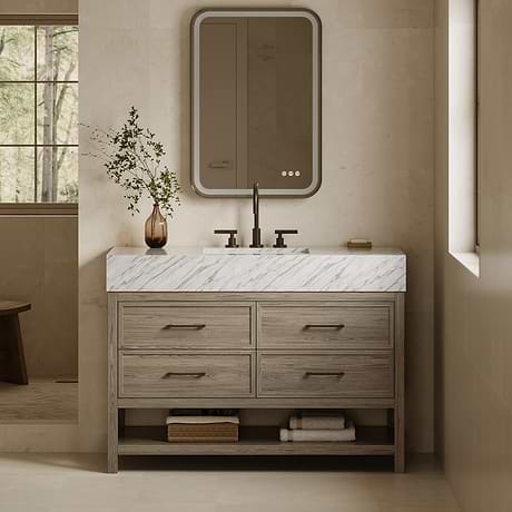 TileBar Studio Vanities Rowan Greige Ash 48" Single Vanity with Carrara Marble Top