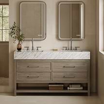 TileBar Studio Vanities Rowan Greige Ash 60" Double Vanity with Carrara Marble Top