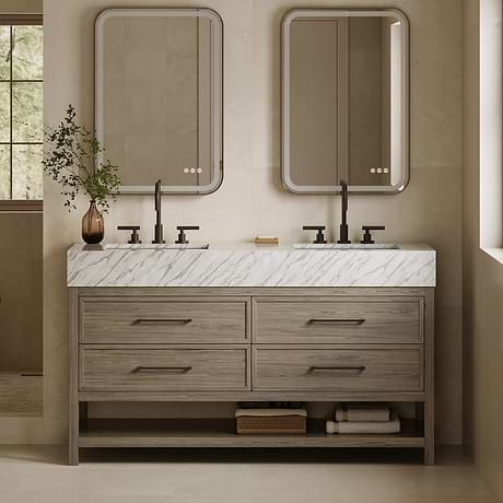 TileBar Studio Vanities Rowan Greige Ash 60" Double Vanity without Top