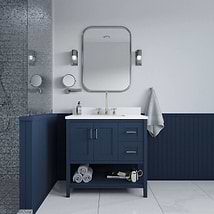 Sheraton 36" Navy Vanity with Pure White Quartz Top and Ceramic Basin