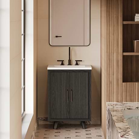 TileBar Studio Vanities Setton Ebony Oak 24" Single Vanity with White Quartz Top