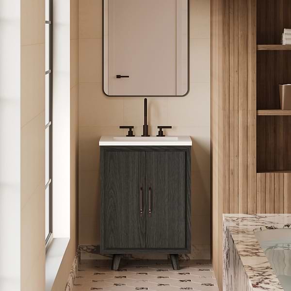 Setton Ebony Oak 24" Single Vanity with White Quartz Top by TileBar Studio Vanities, View 1