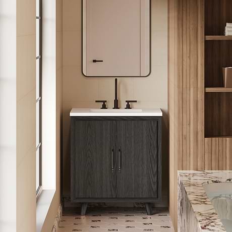 TileBar Studio Vanities Setton Ebony Oak 30" Single Vanity with White Quartz Top