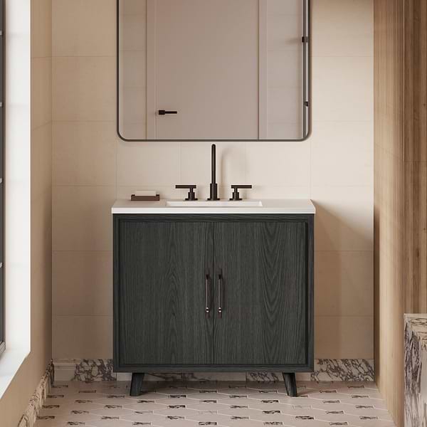 Setton Ebony Oak 36" Single Vanity with White Quartz Top by TileBar Studio Vanities, View 1