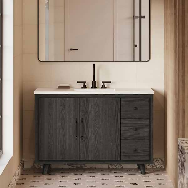 Setton Ebony Oak 48" Single Vanity with White Quartz Top by TileBar Studio Vanities, View 1