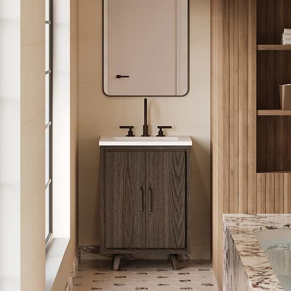 Setton Espresso Oak 24" Single Vanity with White Quartz Top by TileBar Studio Vanities, View 1