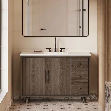 TileBar Studio Vanities Setton Espresso Oak 48" Single Vanity with White Quartz Top