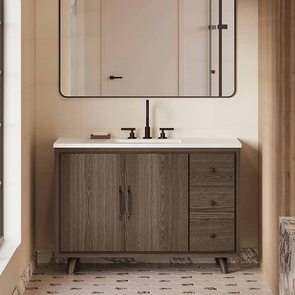 Setton Espresso Oak 48" Single Vanity with White Quartz Top by TileBar Studio Vanities, View 1