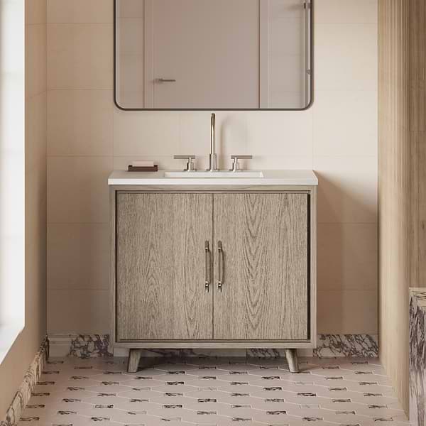 Setton Greige Ash 36" Single Vanity without Top by TileBar Studio Vanities, View 1