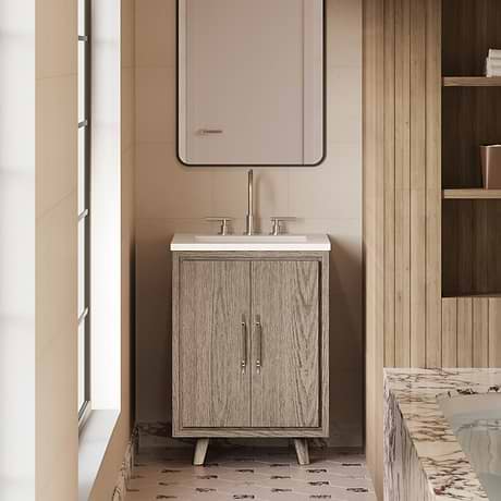 TileBar Studio Vanities Setton Greige Ash 24" Single Vanity with White Quartz Top