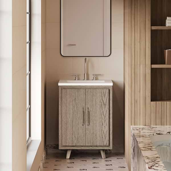 Setton Greige Ash 24" Single Vanity with White Quartz Top by TileBar Studio Vanities, View 1