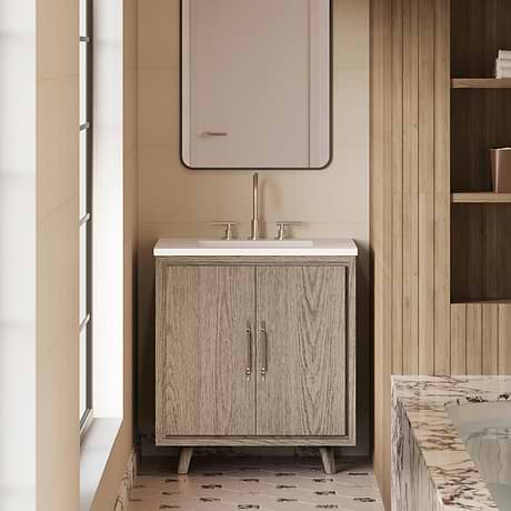 TileBar Studio Vanities Setton Greige Ash 30" Single Vanity with White Quartz Top