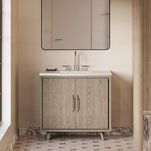 TileBar Studio Vanities Setton Greige Ash 36" Single Vanity with White Quartz Top