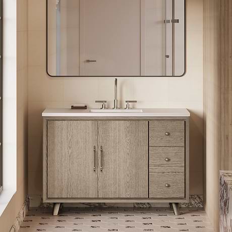 TileBar Studio Vanities Setton Greige Ash 48" Single Vanity with White Quartz Top