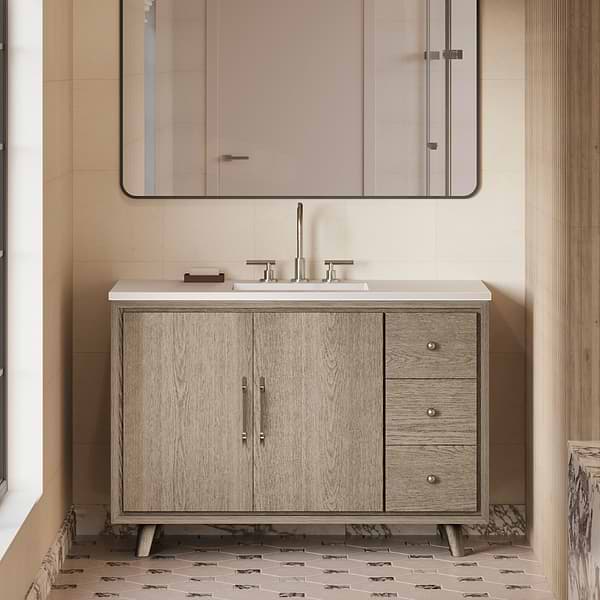 Setton Greige Ash 48" Single Vanity with White Quartz Top by TileBar Studio Vanities, View 1