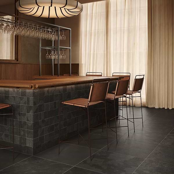 Trevino Carved Black 4x4 3D Satin Basalt Stone Tile