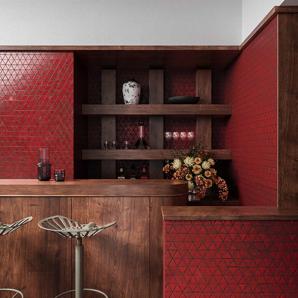 Bushwick Red 2" Triangle Glossy Lava Stone Mosaic Tile