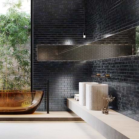 Magico Iridescent Night Black 2x6 Polished Glass Mosaic Tile